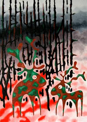 Hirsche im Wald - Abendrot - Markus Johne - Array auf Array - Array - Array Hirsche im Wald - Abendrot - Markus Johne - Array auf Array - Array - Array